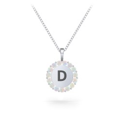 Initial Halo Disc Necklace with Gemstones in 925 Sterling Silver with Opal
