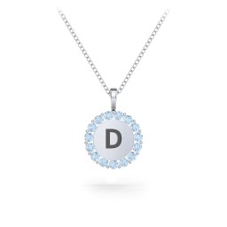 Initial Halo Disc Necklace with Gemstones in 925 Sterling Silver with Blue Topaz