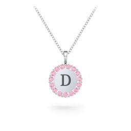 Initial Halo Disc Necklace with Gemstones in 925 Sterling Silver with Pink Tourmaline