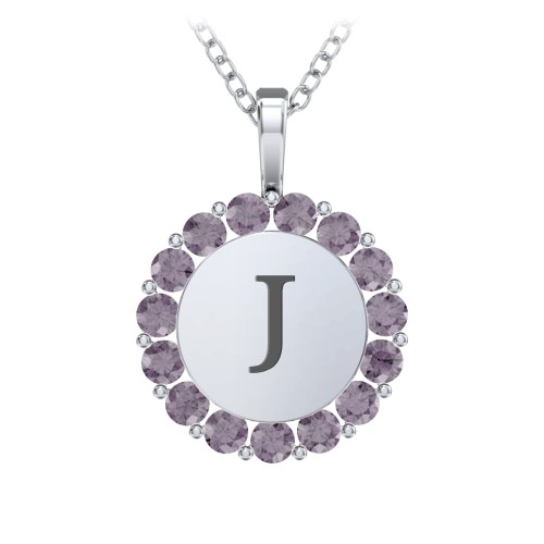 Initial Halo Disc Necklace with Gemstones – Sterling Silver with Alexandrite