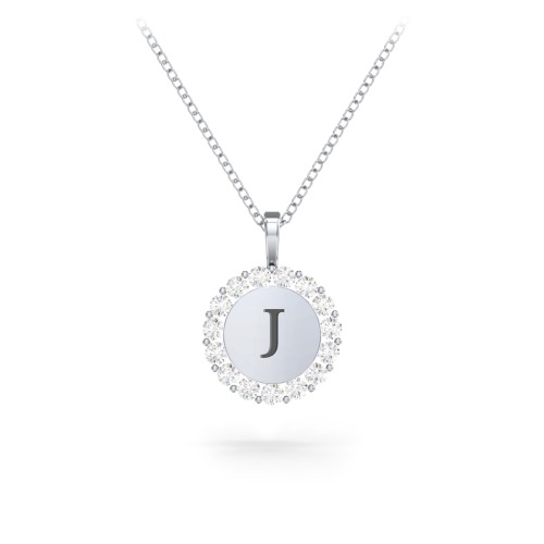 Initial Halo Disc Necklace with Gemstones – Sterling Silver with Cubic Zirconia
