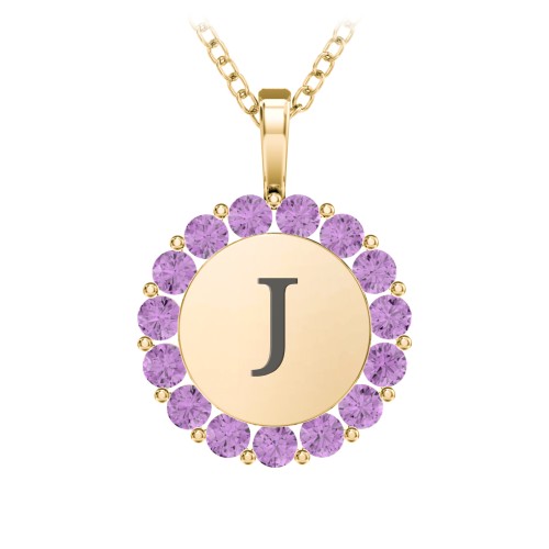 Initial Halo Disc Necklace with Gemstones – 9kt Yellow Gold with Amethyst
