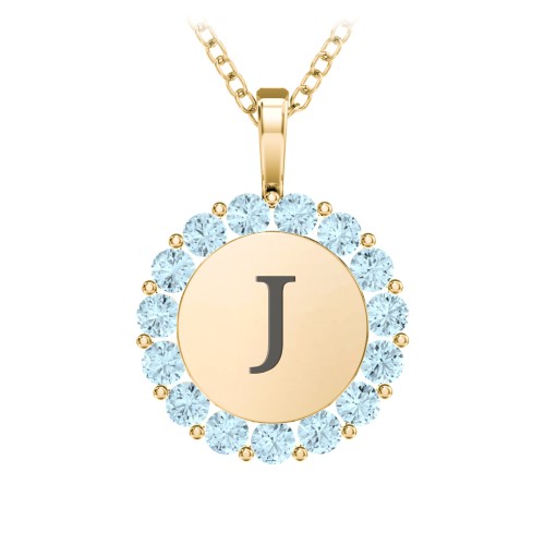 Initial Halo Disc Necklace with Gemstones – 9kt Yellow Gold with Blue Topaz