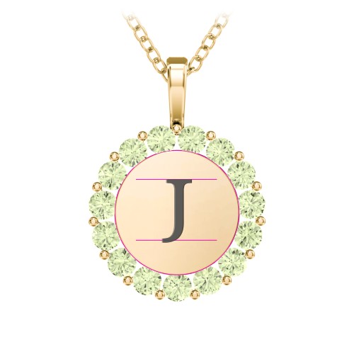 Initial Halo Disc Necklace with Gemstones – 9kt Yellow Gold with Peridot