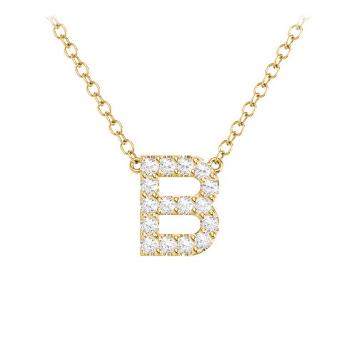 Pavé B Initial Necklace – 18K Gold Plated Silver with White Premium Zirconia