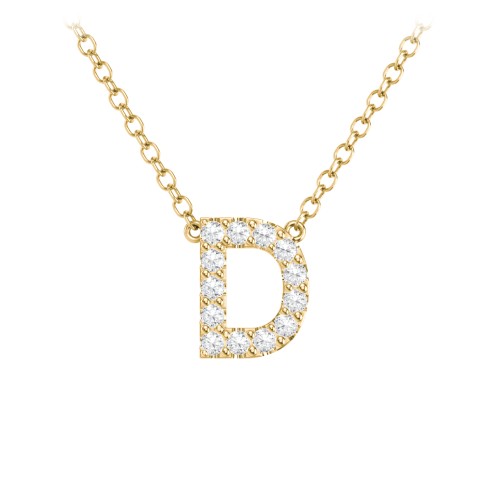 Pavé D Initial Necklace – 18K Gold Plated Silver with White Premium Zirconia