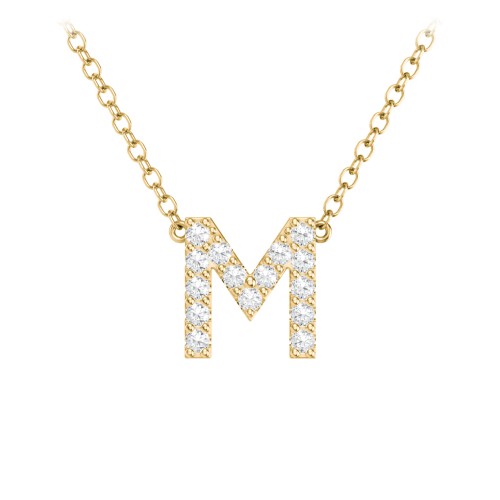 Pavé M Initial Necklace – 18K Gold Plated Silver with White Premium Zirconia