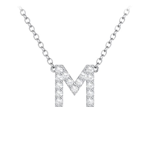 Pavé M Initial Necklace – Sterling Silver with White Premium Zirconia