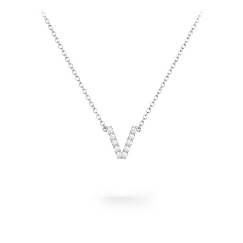 Pavé V Initial Necklace – Sterling Silver with White Premium Zirconia
