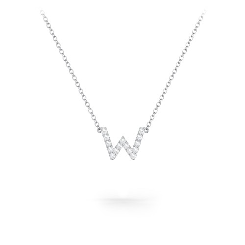Pavé W Initial Necklace – Sterling Silver with White Premium Zirconia