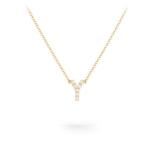 Pavé Y Initial Necklace – 18K Gold Plated Silver with White Premium Zirconia