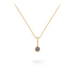 Bezel Set Birthstone Necklace in 18K Gold Plated Silver with Alexandrite, Amethyst, Red Premium Zirconia, Fancy Pink Premium Zirconia, Citrine, and Peridot