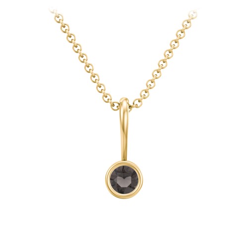 Bezel Set Birthstone Necklace – 18K Gold Plated Silver with Smokey Quartz