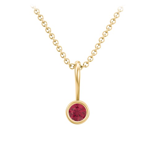 Bezel Set Birthstone Necklace – 18K Gold Plated Silver with Ruby