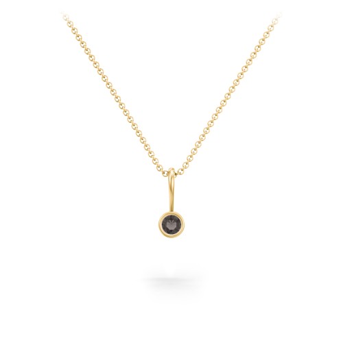 Bezel Set Birthstone Necklace – 18K Gold Plated Silver with Smokey Quartz