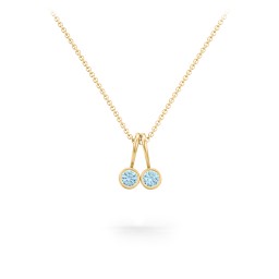 Multi Bezel Set Birthstone Necklace - 2 Stone in 18K Gold Plated Silver with Blue Topaz, Red Premium Zirconia, Fancy Pink Premium Zirconia, Citrine, and Peridot