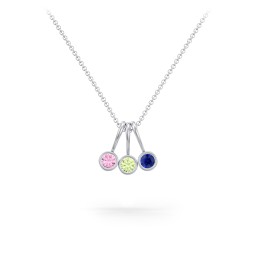 Multi Bezel Set Birthstone Necklace - 3 Stone in 925 Sterling Silver with Pink Tourmaline, Peridot, and Blue Sapphire