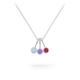 Multi Bezel Set Birthstone Necklace - 3 Stone in 925 Sterling Silver with Blue Topaz, Amethyst, Red Premium Zirconia, Fancy Pink Premium Zirconia, Citrine, and Peridot