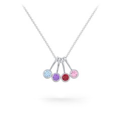 Multi Bezel Set Birthstone Necklace - 4 Stone – Sterling Silver with Blue Topaz, Amethyst, Ruby, and Pink Tourmaline