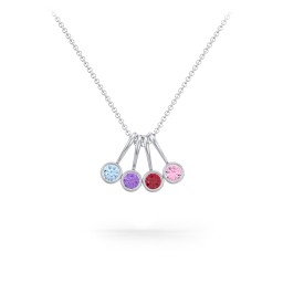 Multi Bezel Set Birthstone Necklace - 4 Stone in 925 Sterling Silver with Blue Topaz, Amethyst, Red Premium Zirconia, Fancy Pink Premium Zirconia, Citrine, and Peridot