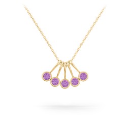 Multi Bezel Set Birthstone Necklace - 5 Stone in 18K Gold Plated Silver with Amethyst and Peridot
