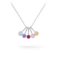 Multi Bezel Set Birthstone Necklace - 5 Stone – Sterling Silver with Blue Topaz, Amethyst, Ruby, Pink Tourmaline, and Citrine
