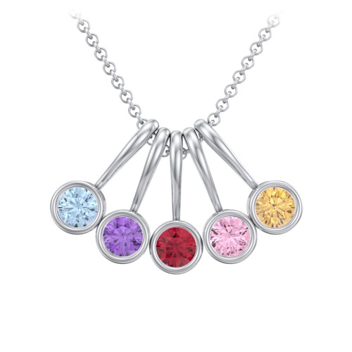 Multi Bezel Set Birthstone Necklace - 5 Stone – Sterling Silver with Blue Topaz, Amethyst, Ruby, Pink Tourmaline, and Citrine