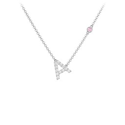 Pavé A Initial Necklace with Satellite Gemstone in 925 Sterling Silver with White Premium Zirconia and Pink Tourmaline
