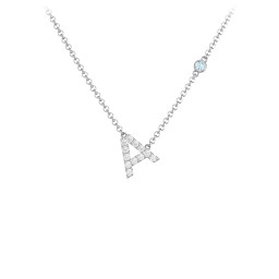 Pavé A Initial Necklace with Satellite Gemstone in 925 Sterling Silver with White Premium Zirconia and Blue Topaz