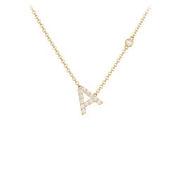 Pavé A Initial Necklace with Satellite Gemstone in 9K Solid Yellow Gold with White Premium Zirconia and Cubic Zirconia