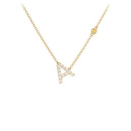 Pavé A Initial Necklace with Satellite Gemstone in 9K Solid Yellow Gold with White Premium Zirconia and Citrine