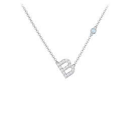 Pavé B Initial Necklace with Satellite Gemstone in 925 Sterling Silver with White Premium Zirconia and Blue Topaz