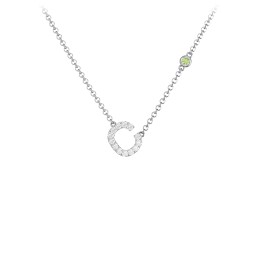 Pavé C Initial Necklace with Satellite Gemstone in 925 Sterling Silver with White Premium Zirconia and Peridot