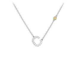 Pavé C Initial Necklace with Satellite Gemstone in 925 Sterling Silver with White Premium Zirconia and Citrine