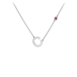 Pavé C Initial Necklace with Satellite Gemstone in 925 Sterling Silver with White Premium Zirconia and Garnet