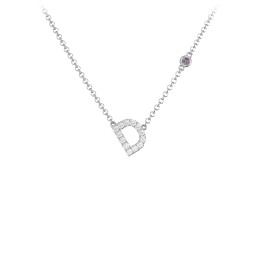 Pavé D Initial Necklace with Satellite Gemstone in 925 Sterling Silver