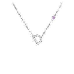 Pavé D Initial Necklace with Satellite Gemstone in 925 Sterling Silver with White Premium Zirconia and Amethyst