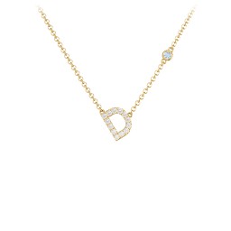 Pavé D Initial Necklace with Satellite Gemstone in 9K Solid Yellow Gold with White Premium Zirconia and Blue Topaz