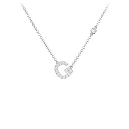 Pavé G Initial Necklace with Satellite Gemstone in 925 Sterling Silver with White Premium Zirconia and Aquamarine