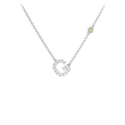 Pavé G Initial Necklace with Satellite Gemstone in 925 Sterling Silver with White Premium Zirconia and Peridot