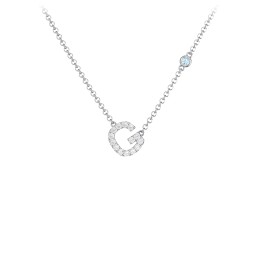 Pavé G Initial Necklace with Satellite Gemstone in 925 Sterling Silver with White Premium Zirconia and Blue Topaz