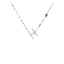 Pavé H Initial Necklace with Satellite Gemstone in 925 Sterling Silver with White Premium Zirconia and Smokey Quartz