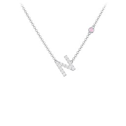 Pavé N Initial Necklace with Satellite Gemstone