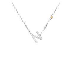 Pavé N Initial Necklace with Satellite Gemstone – Sterling Silver with White Premium Zirconia and Citrine