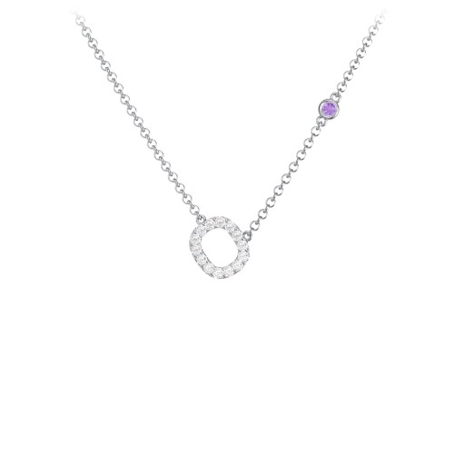 Pavé O Initial Necklace with Satellite Gemstone