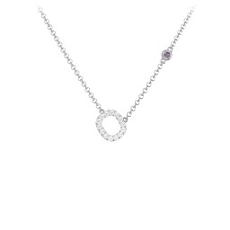 Pavé O Initial Necklace with Satellite Gemstone in 925 Sterling Silver with White Premium Zirconia and Alexandrite