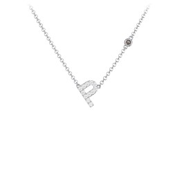 Pavé P Initial Necklace with Satellite Gemstone in 925 Sterling Silver with White Premium Zirconia and Smokey Quartz