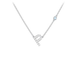 Pavé P Initial Necklace with Satellite Gemstone in 925 Sterling Silver with White Premium Zirconia and Blue Topaz