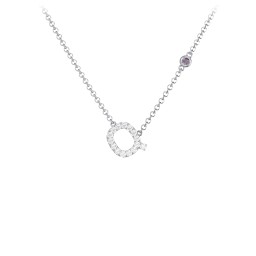 Pavé Q Initial Necklace with Satellite Gemstone in 925 Sterling Silver with White Premium Zirconia and Alexandrite