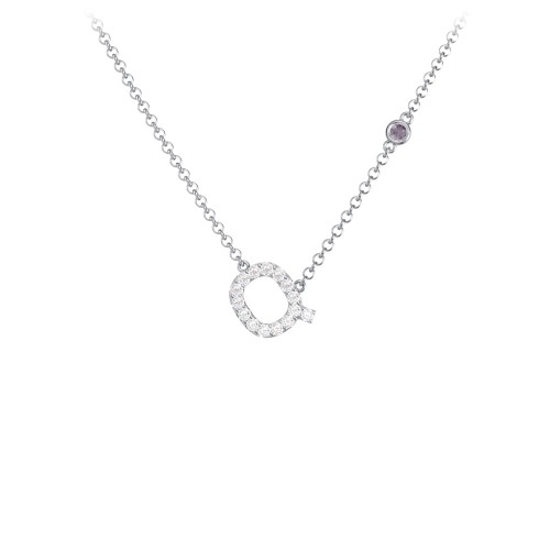 Pavé Q Initial Necklace with Satellite Gemstone – Sterling Silver with White Premium Zirconia and Alexandrite